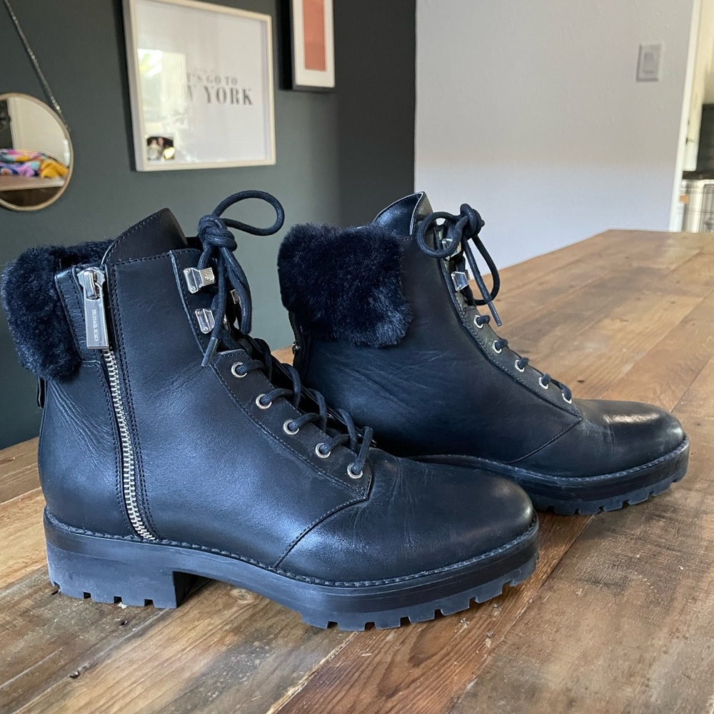 Michael Kors Black Leather Combat Boots- Size 7